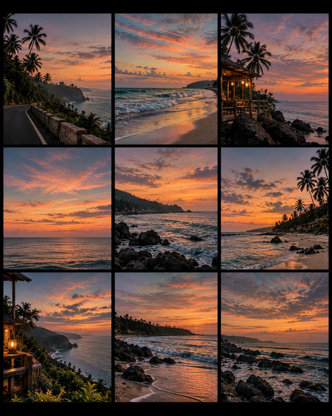 Collage of sunset beach photos edited with the presets