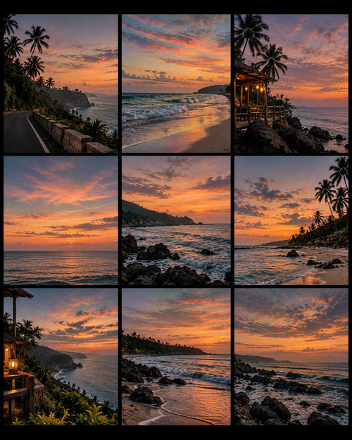 Collage of sunset beach photos edited with the presets